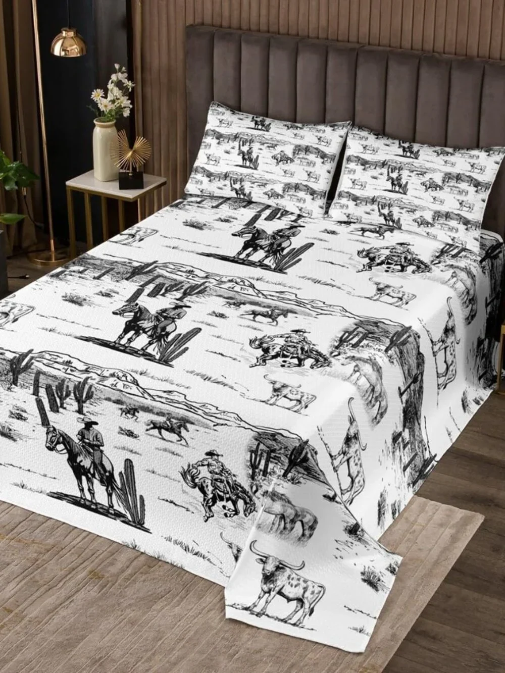 Western Cowboy Bedspread Queen Size,Vintage Southwest Style Bedding Quilt Desert